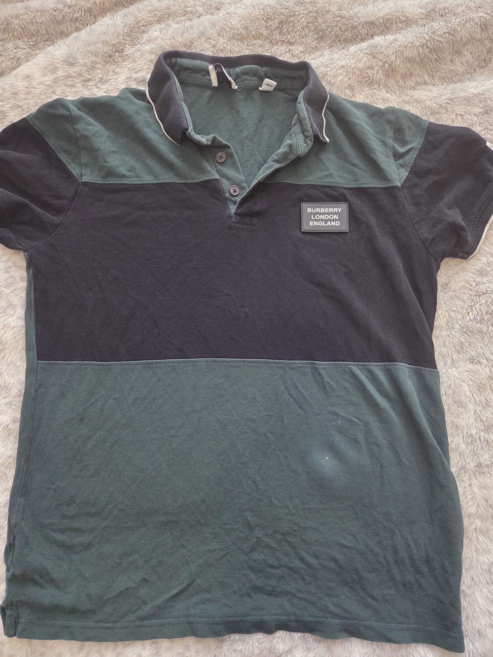 Burberry Men’s Green and Black Block Polo with Logo Patch